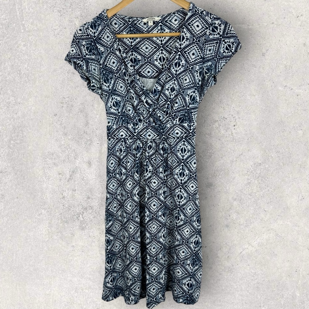 FatFace United Kingdom Blue Printed Short Sleeve Mini‎ Dress Size 6 V-Neck Boho - Picture 6 of 13